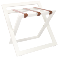 Compact Wooden Luggage Rack with Backrest and Nylon Straps white