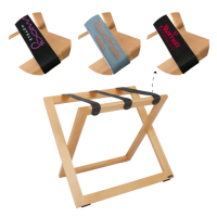 Compact Wooden Luggage Rack with Backrest and Nylon Straps white