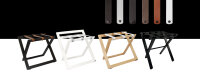 Compact Wooden Luggage Rack with Backrest and Nylon Straps white
