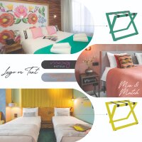 Klassische Kofferablage aus Holz in Schwarz mit Stoffgurten