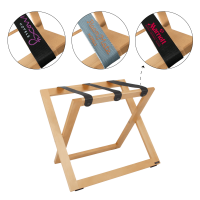 Klassische Kofferablage aus Holz in Schwarz mit Stoffgurten