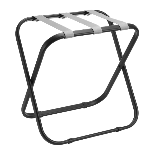 Hotel Kofferbock aus Schwarzem Stahl mit Grauen Nylonbändern