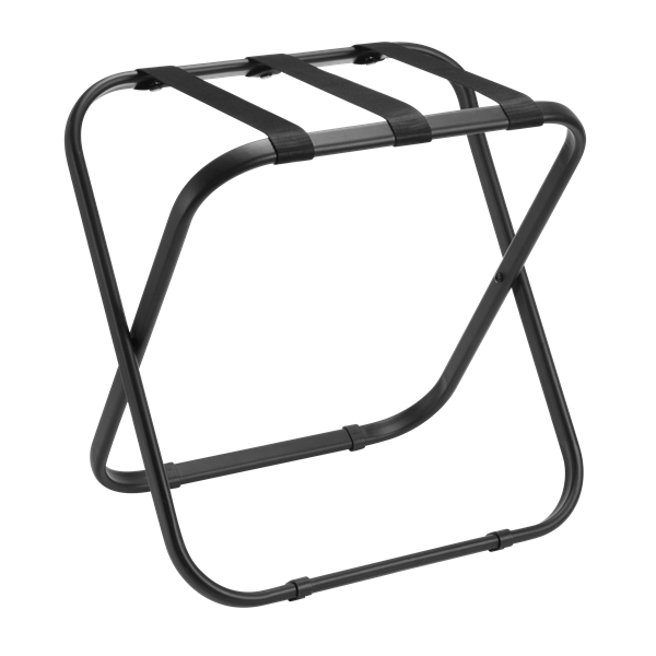 Hotel Kofferbock aus Schwarzem Stahl mit Schwarzen Nylonbändern