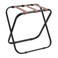 Hotel Kofferbock aus schwarzem Stahl mit weißen Ledergurten