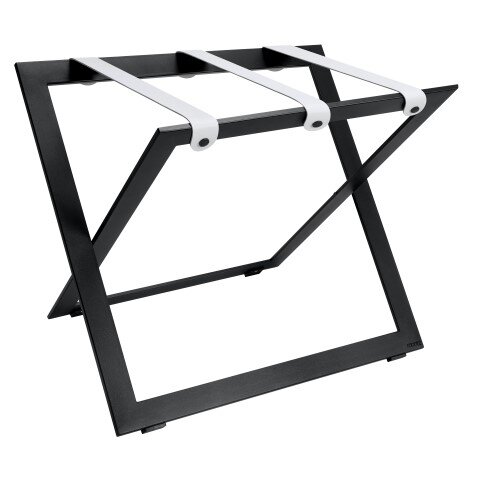 Black Steel Luggage Rack with White Leather Straps