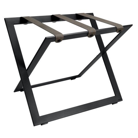 Black Steel Luggage Rack with Black Leather Straps
